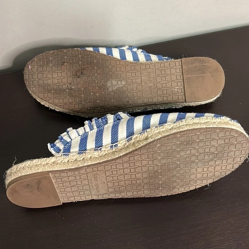 Kate Spade Laila Espadrille Blue White Striped Ruffle Mule Shoe Sz 9.5